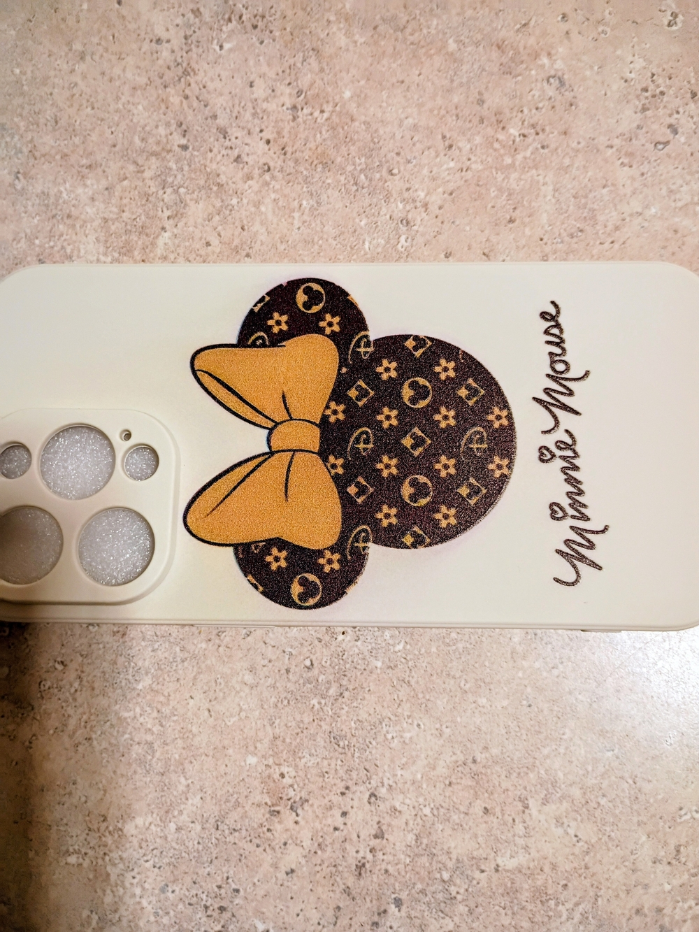 Minnie Mouse Cream Phone Case 15 Pro Max with Gold Bow